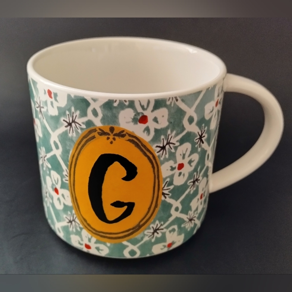 Anthropologie Alexandre Dumas Coffee Mug Monogram G Friendship Floral EUC